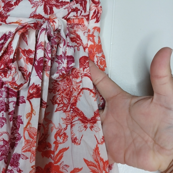 Anthropologie Red and Pink Floral A-Line Skirt - Picture 6 of 14